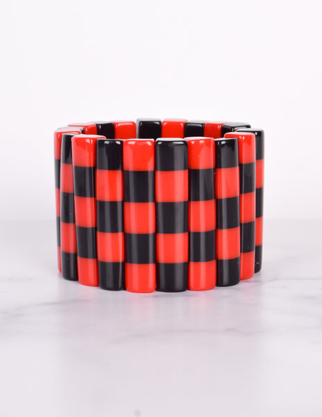 Vintage 1980s Red and Black Checkered Stretch Bracelet