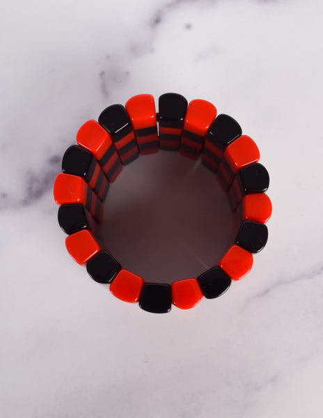 Vintage 1980s Red and Black Checkered Stretch Bracelet
