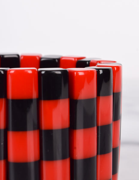 Vintage 1980s Red and Black Checkered Stretch Bracelet