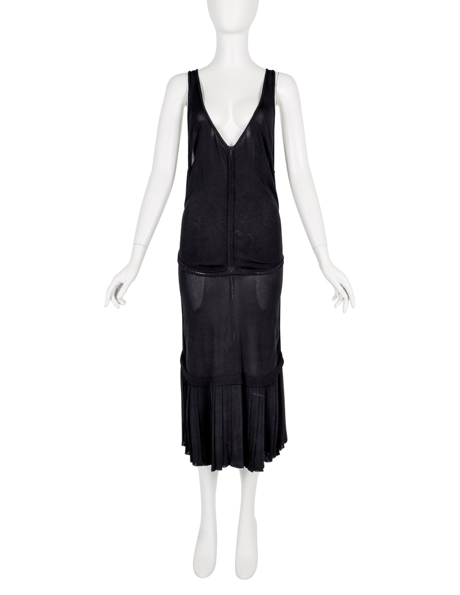 Azzedine Alaia Vintage SS 1988 Black Paneled Plunging Drop Waist Dress Amarcord Vintage Fashion Azzedine Alaia Vintage SS 1988 Black Paneled Plunging Drop Waist Dress Amarcord Vintage Fashion