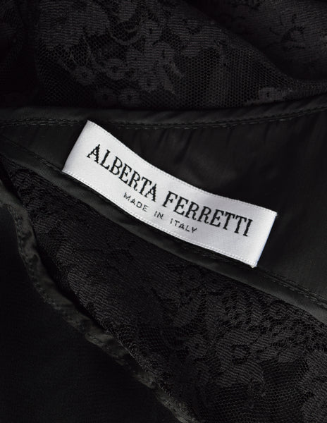 Alberta Ferretti Vintage AW 1993 Phenomenal Pleated Tiered Black Silk Lace Dress