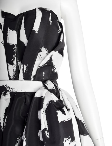 Alexander McQueen by Sarah Burton PF 2022 Black White Graffiti Print Corset Full Skirt Dress