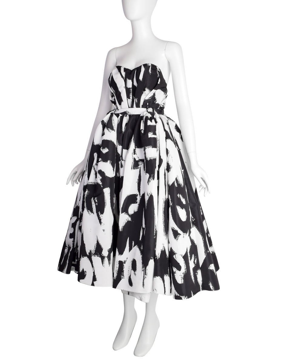 ワンピース MCQUEEN DRESSES BLACK/WHITE Alexander McQueen Black/White Floral Jacquard Knit Fit And