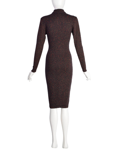 Azzedine Alaia Vintage AW 1986 Iconic Black Multicolor Fleck Knit Wool Body Con Dress