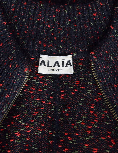 Azzedine Alaia Vintage AW 1986 Iconic Black Multicolor Fleck Knit Wool Body Con Dress