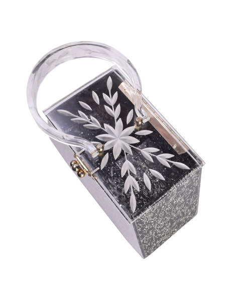 Charles Kahn Vintage 1950s Black & Silver Confetti Glitter Lucite Handbag