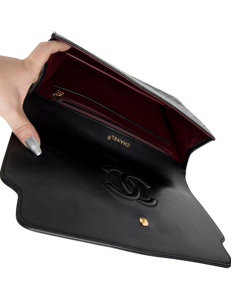 Chanel Vintage c. 1989-1991 Black Matelasse Lambskin Leather Clutch Bag