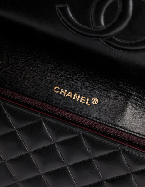 Chanel Vintage c. 1989-1991 Black Matelasse Lambskin Leather Clutch Bag