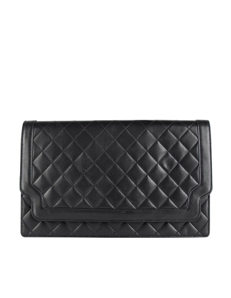 Chanel Vintage c. 1989-1991 Black Matelasse Lambskin Leather Clutch Bag