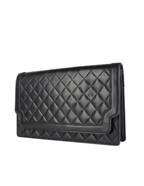 Chanel Vintage c. 1989-1991 Black Matelasse Lambskin Leather Clutch Bag