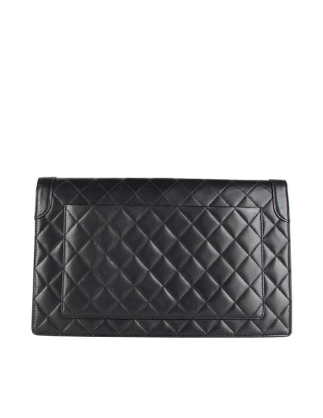 Chanel Vintage c. 1989-1991 Black Matelasse Lambskin Leather Clutch Bag