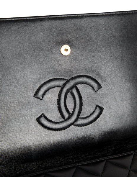 Chanel Vintage c. 1989-1991 Black Matelasse Lambskin Leather Clutch Bag