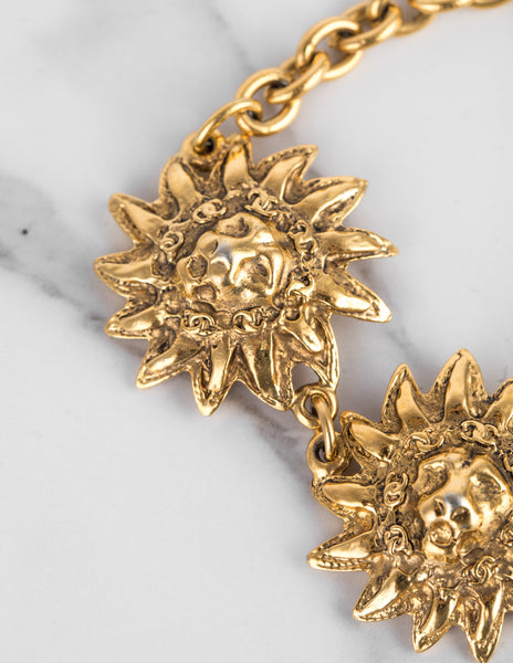 Chanel Vintage 1980s Golden CC Logo and Lion's Head Bracelet