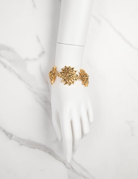 Chanel Vintage 1980s Golden CC Logo and Lion's Head Bracelet