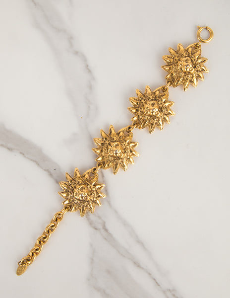 Chanel Vintage 1980s Golden CC Logo and Lion's Head Bracelet