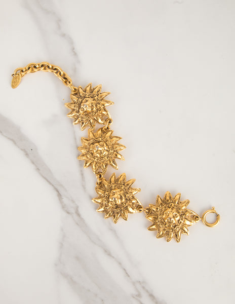 Chanel Vintage 1980s Golden CC Logo and Lion's Head Bracelet