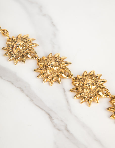 Chanel Vintage 1980s Golden CC Logo and Lion's Head Bracelet