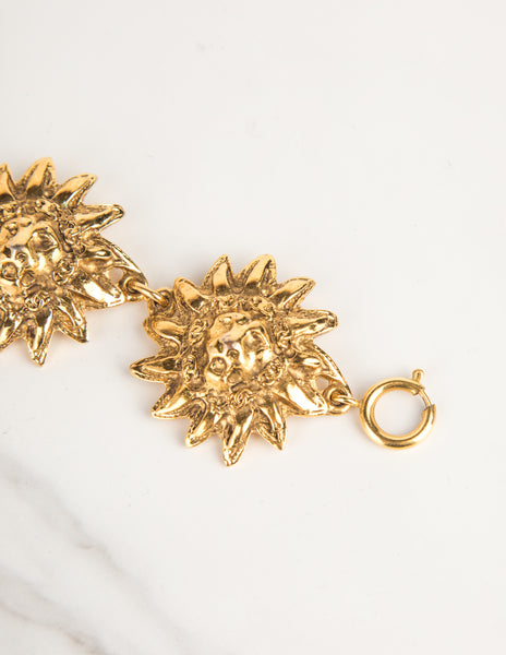 Chanel Vintage 1980s Golden CC Logo and Lion's Head Bracelet