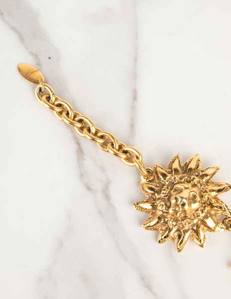 Chanel Vintage 1980s Golden CC Logo and Lion's Head Bracelet