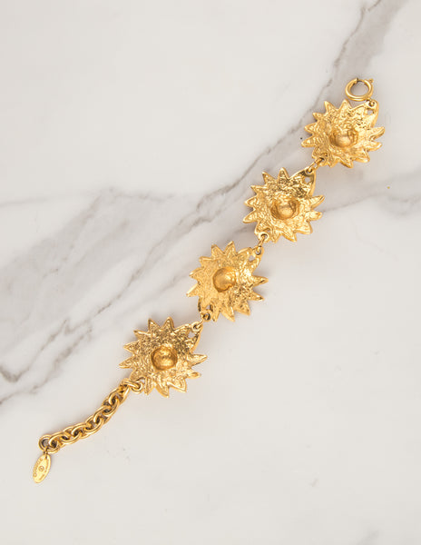 Chanel Vintage 1980s Golden CC Logo and Lion's Head Bracelet