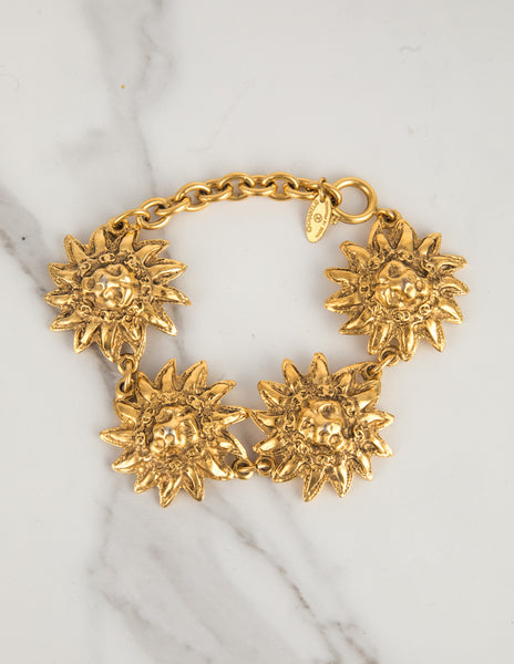 Chanel Vintage 1980s Golden CC Logo and Lion's Head Bracelet