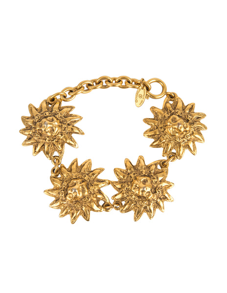 Chanel Vintage 1980s Golden CC Logo and Lion's Head Bracelet