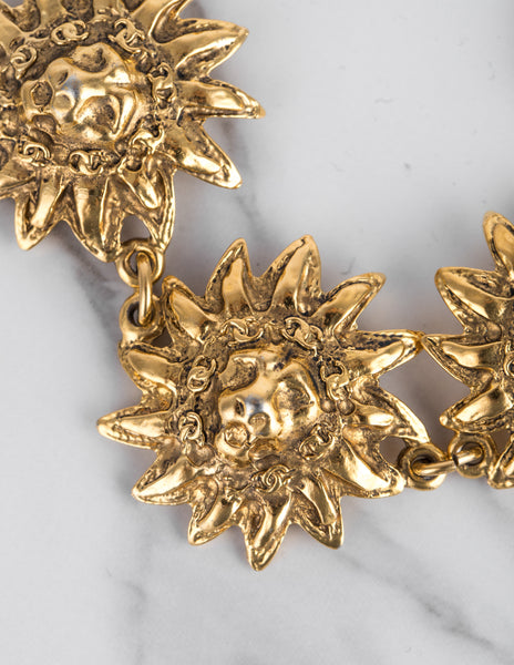Chanel Vintage 1980s Golden CC Logo and Lion's Head Bracelet
