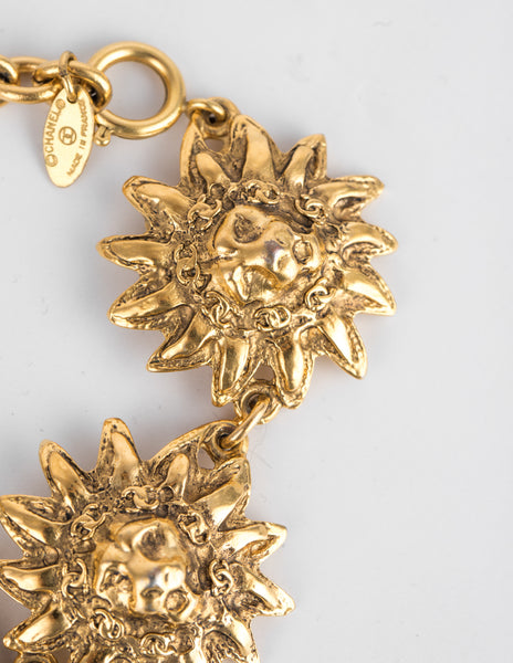 Chanel Vintage 1980s Golden CC Logo and Lion's Head Bracelet