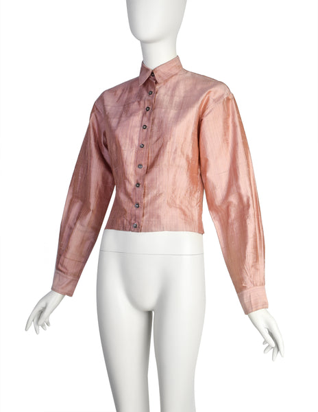 Callaghan by Romeo Gigli Vintage SS 1987 Dusty Rose Silk Shantung Button Up Top