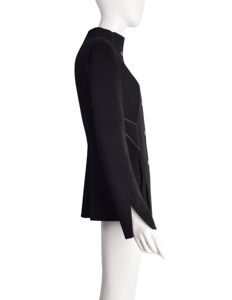 Chado Ralph Rucci Vintage Paneled Black Cashmere Mesh Inset Jacket