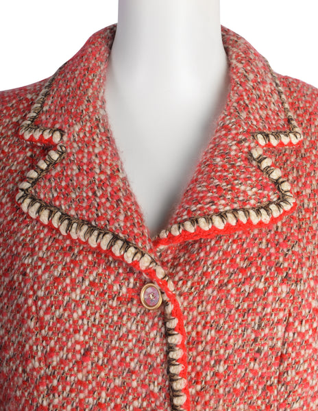 Chanel Vintage AW 2001 Mixed Red Wool Tweed Boucle Jacket
