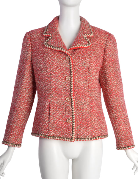 Chanel Vintage AW 2001 Mixed Red Wool Tweed Boucle Jacket