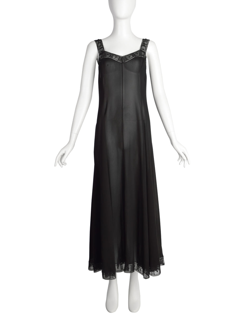 Chloe Vintage SS 1993 by Karl Lagerfeld Black Sheer Lace Trim Dress an   Amarcord Vintage Fashion