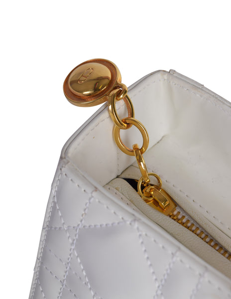 Christian Dior Vintage 1997 Lady Dior White Leather Cannage Large Bag
