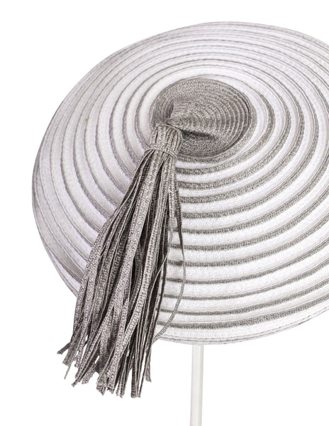 Christian Dior Vintage 1960s White Grey Straw Tassel Hat