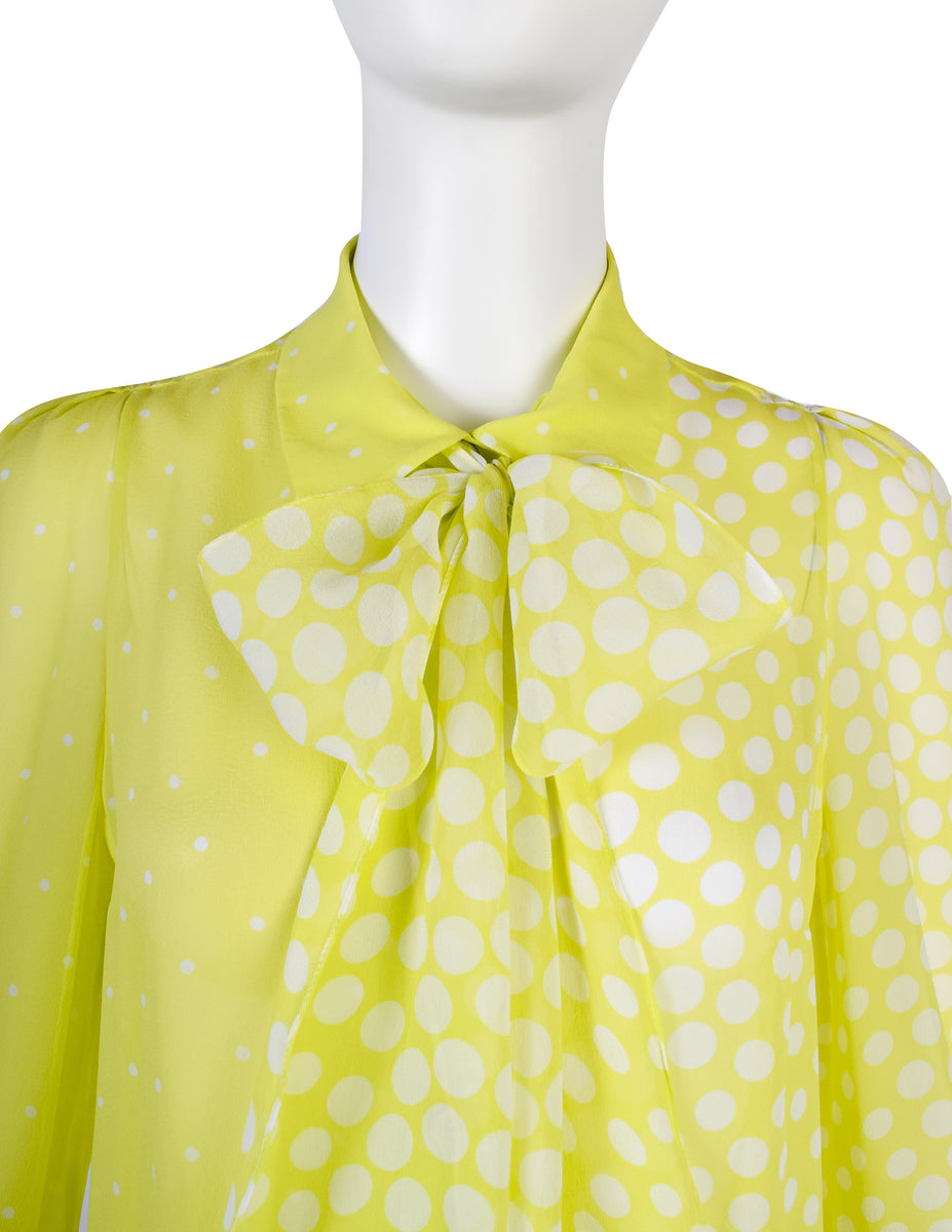 GREED - 新品未使用 【GREED】2018SS CUT DOT Blouse Christian Lacroix Vintage Neon Yellow-Green Polka Dot Silk