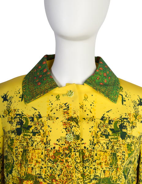 Christian Lacroix Vintage SS 1999 Yellow Folksy Abstract Floral Cropped Jacket