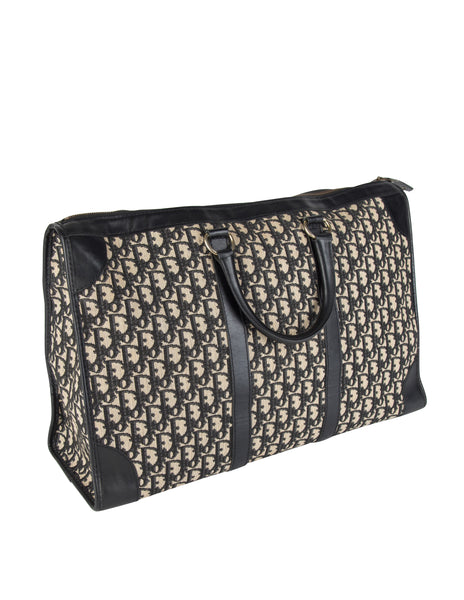 Christian Dior Vintage 1970s Deep Blue Oblique Monogram Canvas and Leather Large Carry On Bag