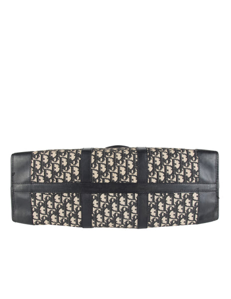 Christian Dior Vintage 1970s Deep Blue Oblique Monogram Canvas and Leather Large Carry On Bag