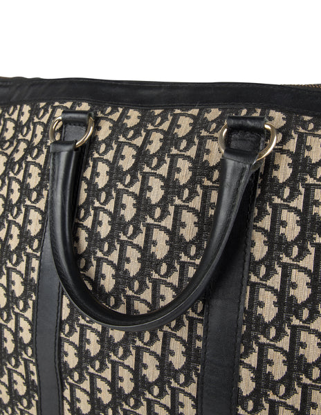 Christian Dior Vintage 1970s Deep Blue Oblique Monogram Canvas and Leather Large Carry On Bag