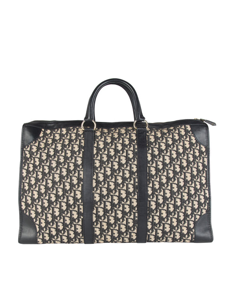 Christian Dior Vintage 1970s Deep Blue Oblique Monogram Canvas and Leather Large Carry On Bag