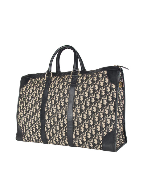 Christian Dior Vintage 1970s Deep Blue Oblique Monogram Canvas and Leather Large Carry On Bag