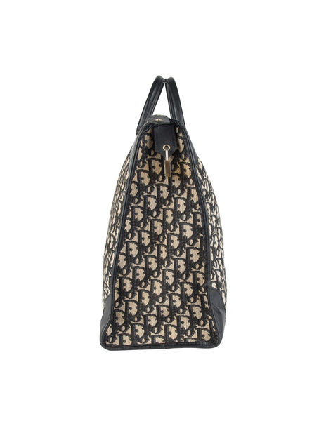 Christian Dior Vintage 1970s Deep Blue Oblique Monogram Canvas and Leather Large Carry On Bag