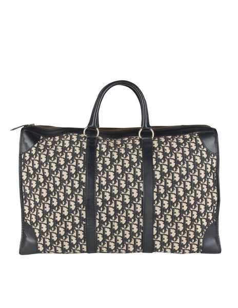 Christian Dior Vintage 1970s Deep Blue Oblique Monogram Canvas and Leather Large Carry On Bag