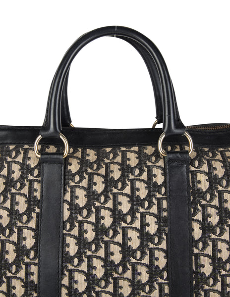 Christian Dior Vintage 1970s Deep Blue Oblique Monogram Canvas and Leather Large Carry On Bag