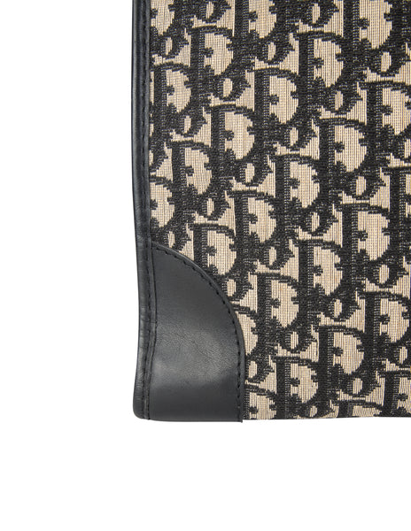 Christian Dior Vintage 1970s Deep Blue Oblique Monogram Canvas and Leather Large Carry On Bag