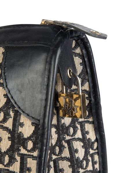 Christian Dior Vintage 1970s Deep Blue Oblique Monogram Canvas and Leather Large Carry On Bag