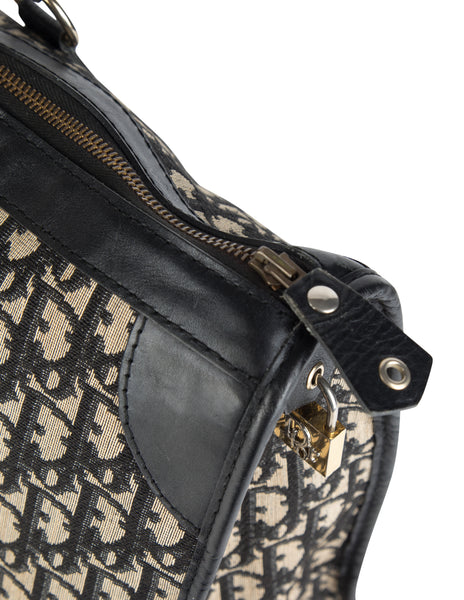 Christian Dior Vintage 1970s Deep Blue Oblique Monogram Canvas and Leather Large Carry On Bag