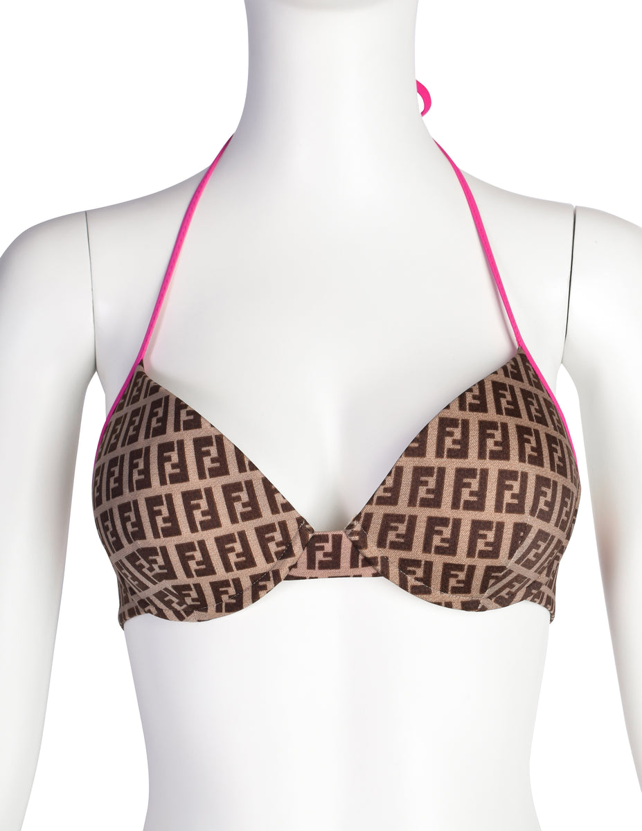 Fendi Vintage Pink and Brown Zucca Monogram FF Logo Two Piece