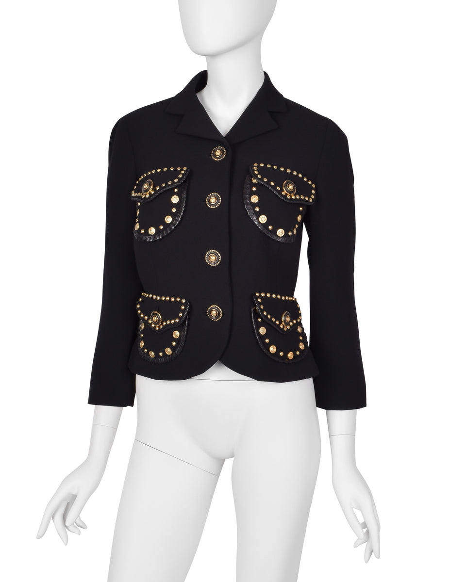 Gianni Versace Vintage AW 1992 Black Wool Western-Inspired Gold